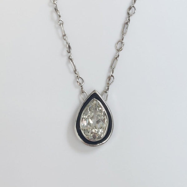 Vintage 1.52ct Pear Shape Diamond Pendant Necklace