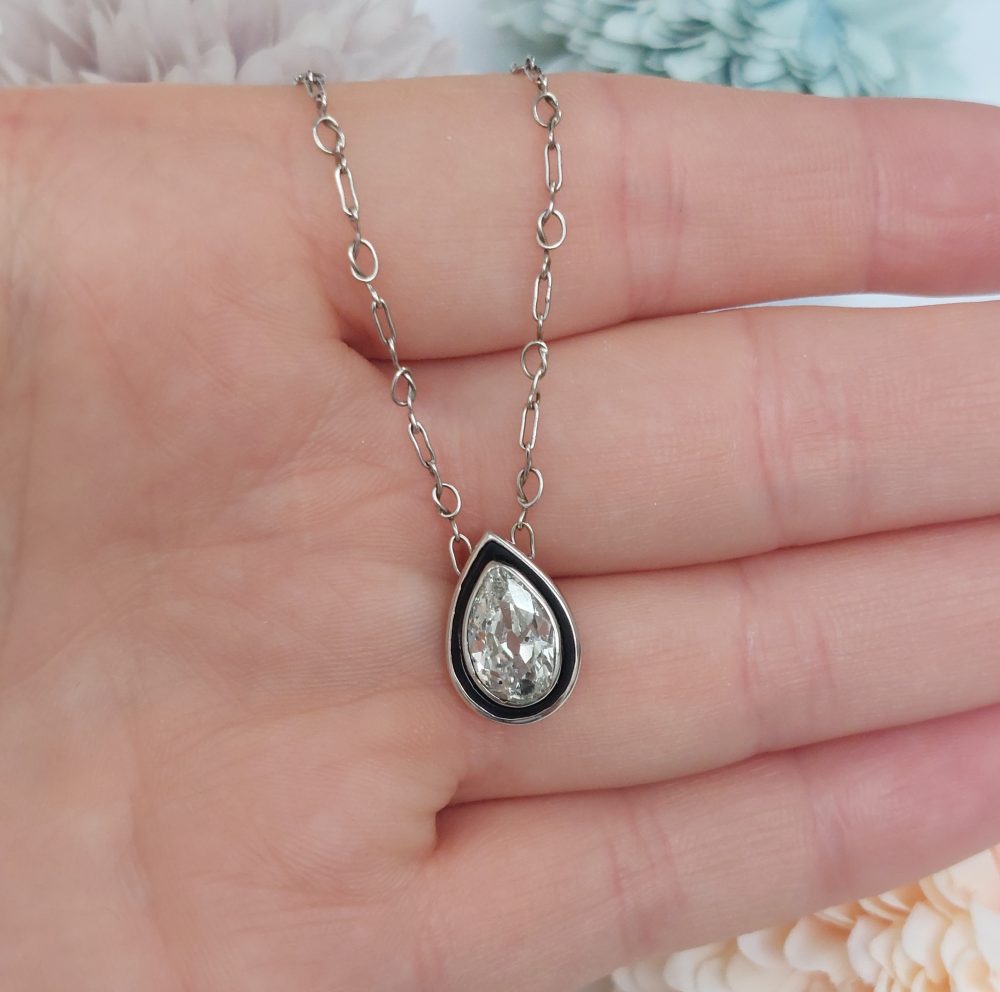 Vintage 1.52ct Pear Shape Diamond Pendant Necklace
