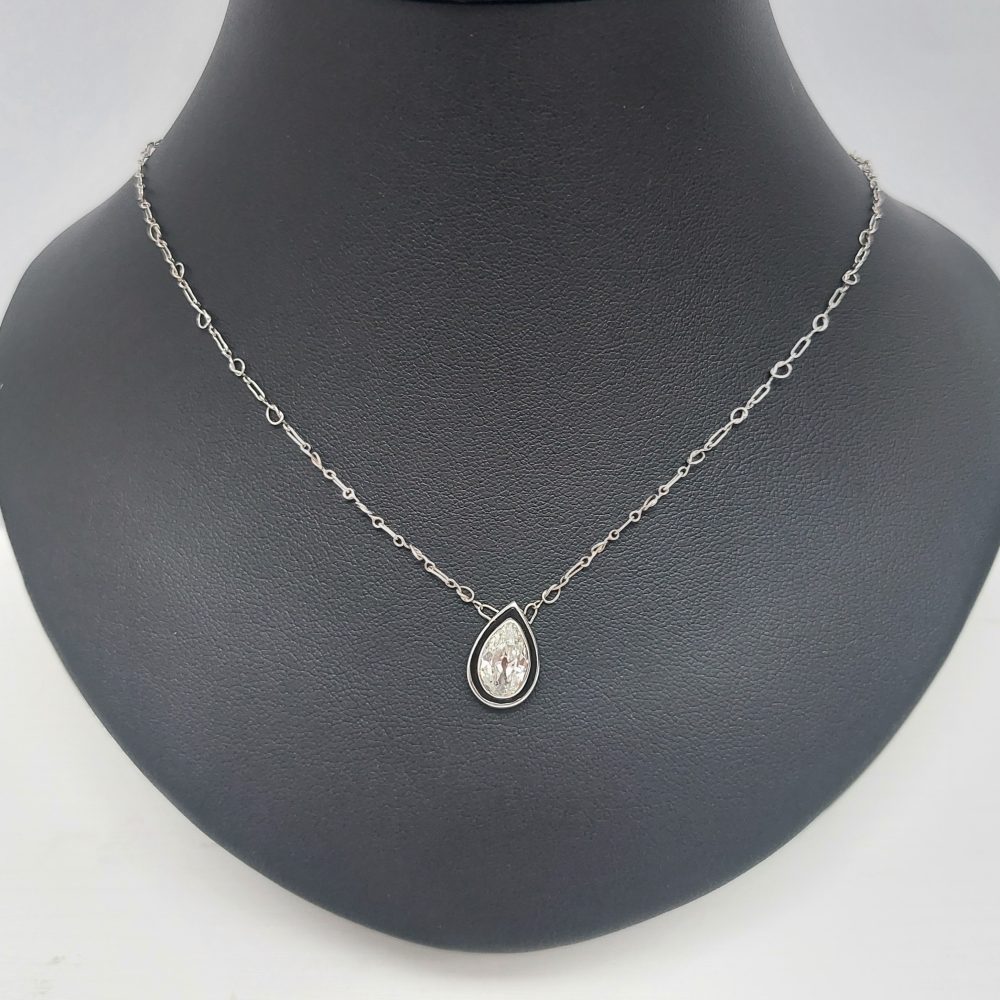 Vintage 1.52ct Pear Shape Diamond Pendant Necklace
