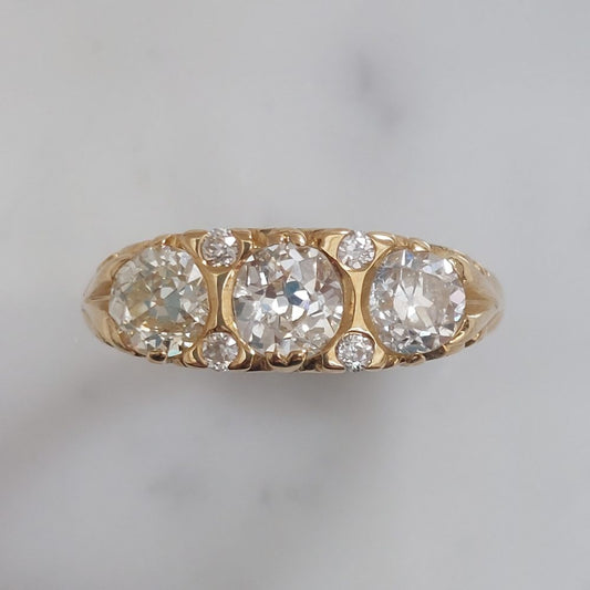 Vintage 1.50ct Old Cut Diamond Three Stone Ring