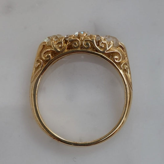 Vintage 1.50ct Old Cut Diamond Three Stone Ring