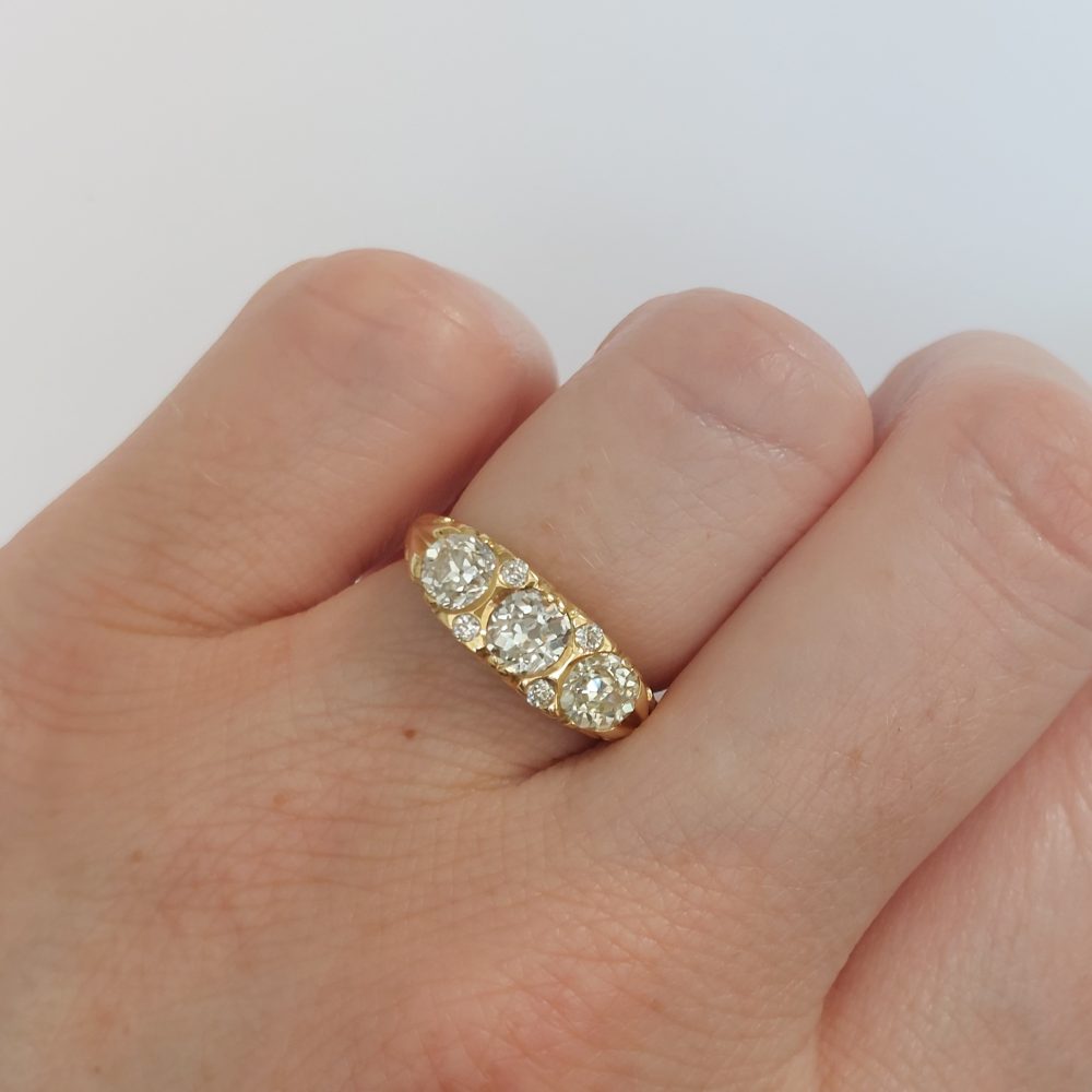 Vintage 1.50ct Old Cut Diamond Three Stone Ring