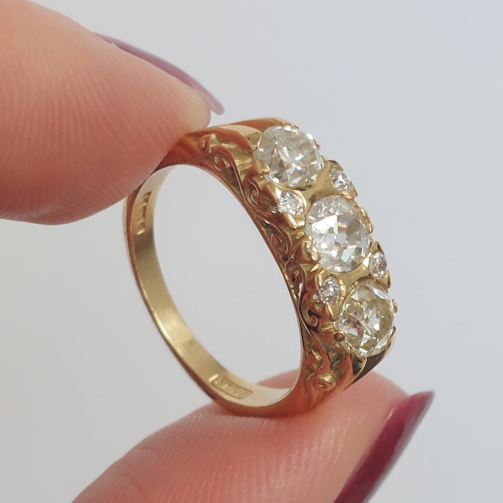 Vintage 1.50ct Old Cut Diamond Three Stone Ring