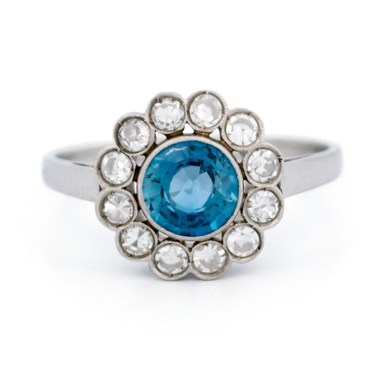 Vintage 1.70ct Sapphire and Diamond Cluster Ring