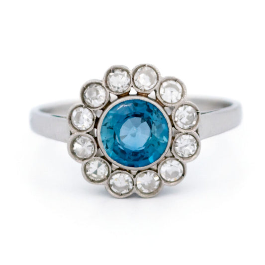 Vintage 1.70ct Sapphire and Diamond Cluster Ring