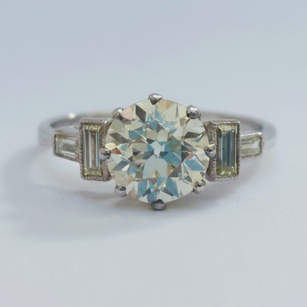 Vintage 1.82ct Diamond Solitaire Ring with Baguette Diamond Shoulders