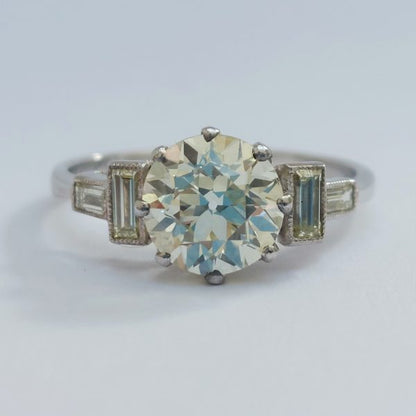 Vintage 1.82ct Diamond Solitaire Ring with Baguette Diamond Shoulders