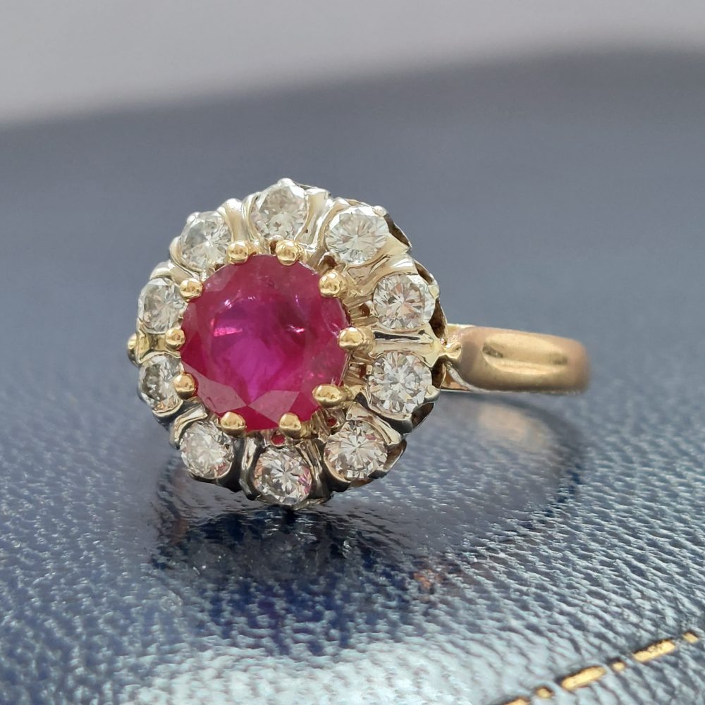 Vintage 1.93ct Ruby and Diamond Cluster Ring