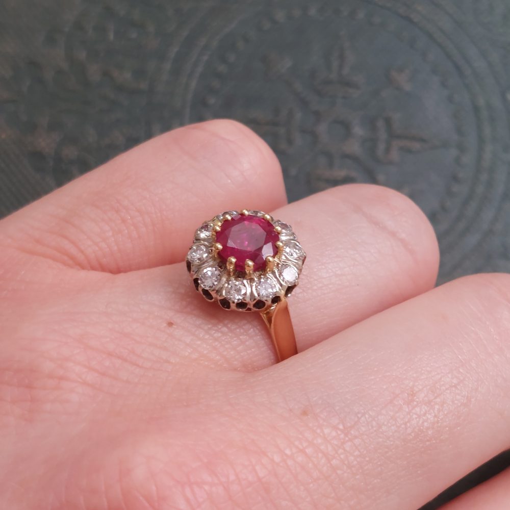 Vintage 1.93ct Ruby and Diamond Cluster Ring