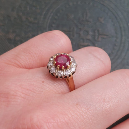 Vintage 1.93ct Ruby and Diamond Cluster Ring