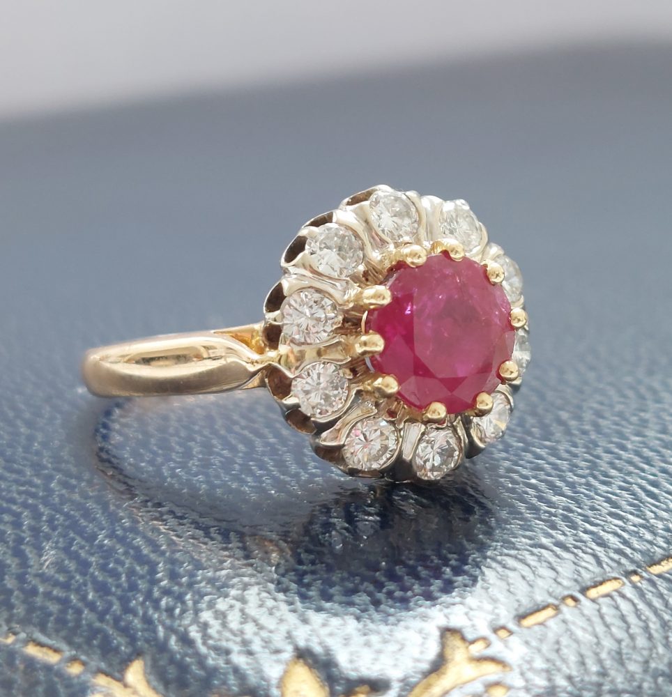 Vintage 1.93ct Ruby and Diamond Cluster Ring