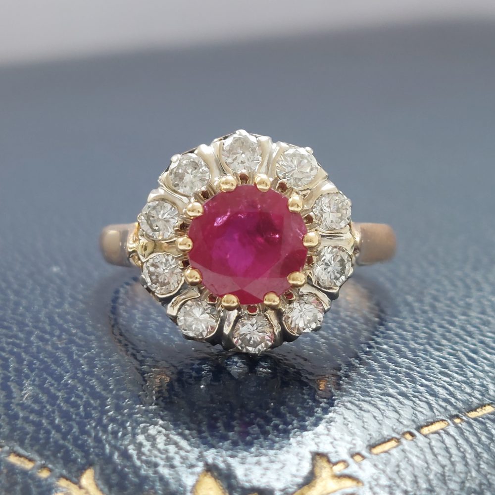 Vintage 1.93ct Ruby and Diamond Cluster Ring
