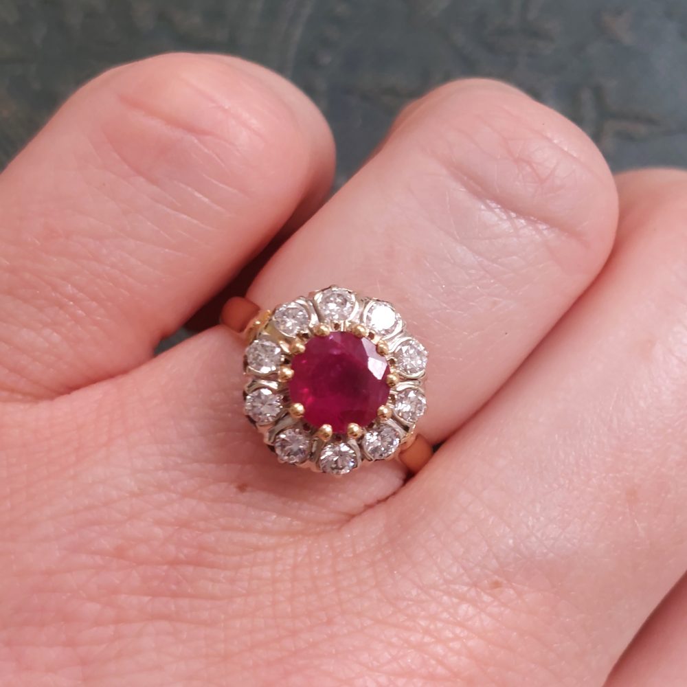 Vintage 1.93ct Ruby and Diamond Cluster Ring