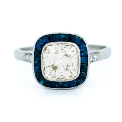 Vintage 1.94ct Cushion Cut Diamond and Sapphire Target Ring