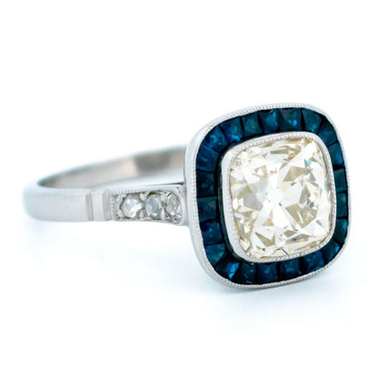 Vintage 1.94ct Cushion Cut Diamond and Sapphire Target Ring