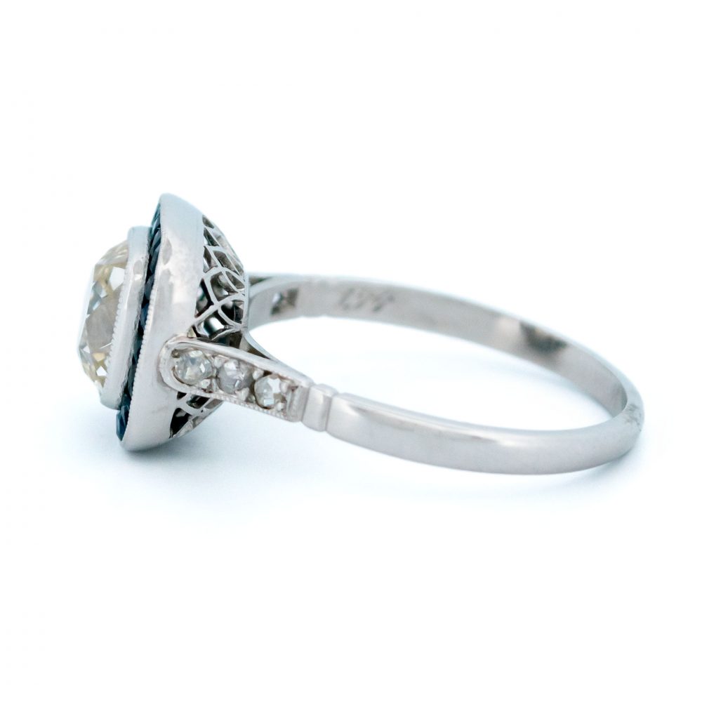 Vintage 1.94ct Cushion Cut Diamond and Sapphire Target Ring