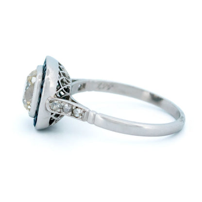 Vintage 1.94ct Cushion Cut Diamond and Sapphire Target Ring