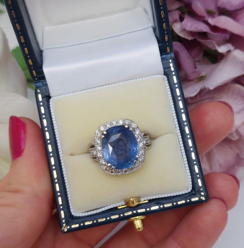 Vintage 11.55ct Sapphire and Diamond Cluster Ring