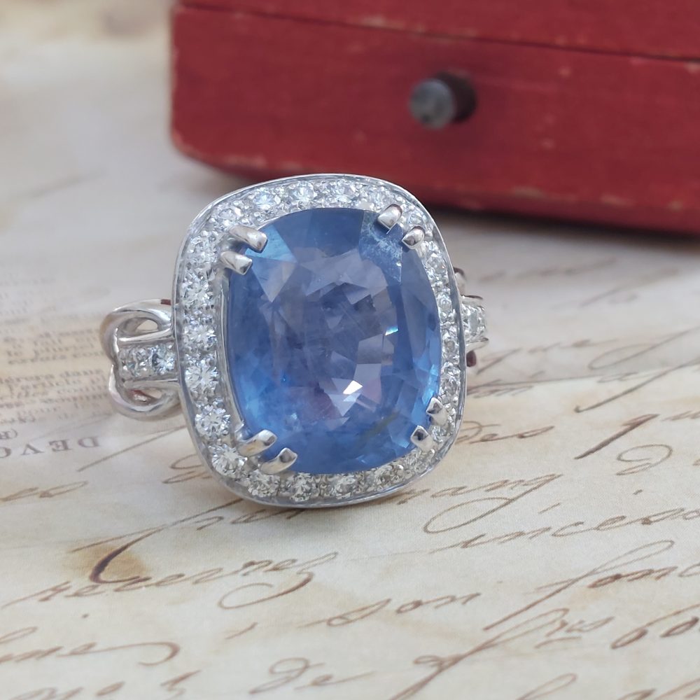 Vintage 11.55ct Sapphire and Diamond Cluster Ring