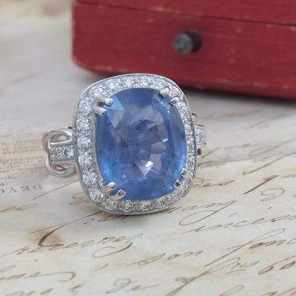 Vintage 11.55ct Sapphire and Diamond Cluster Ring