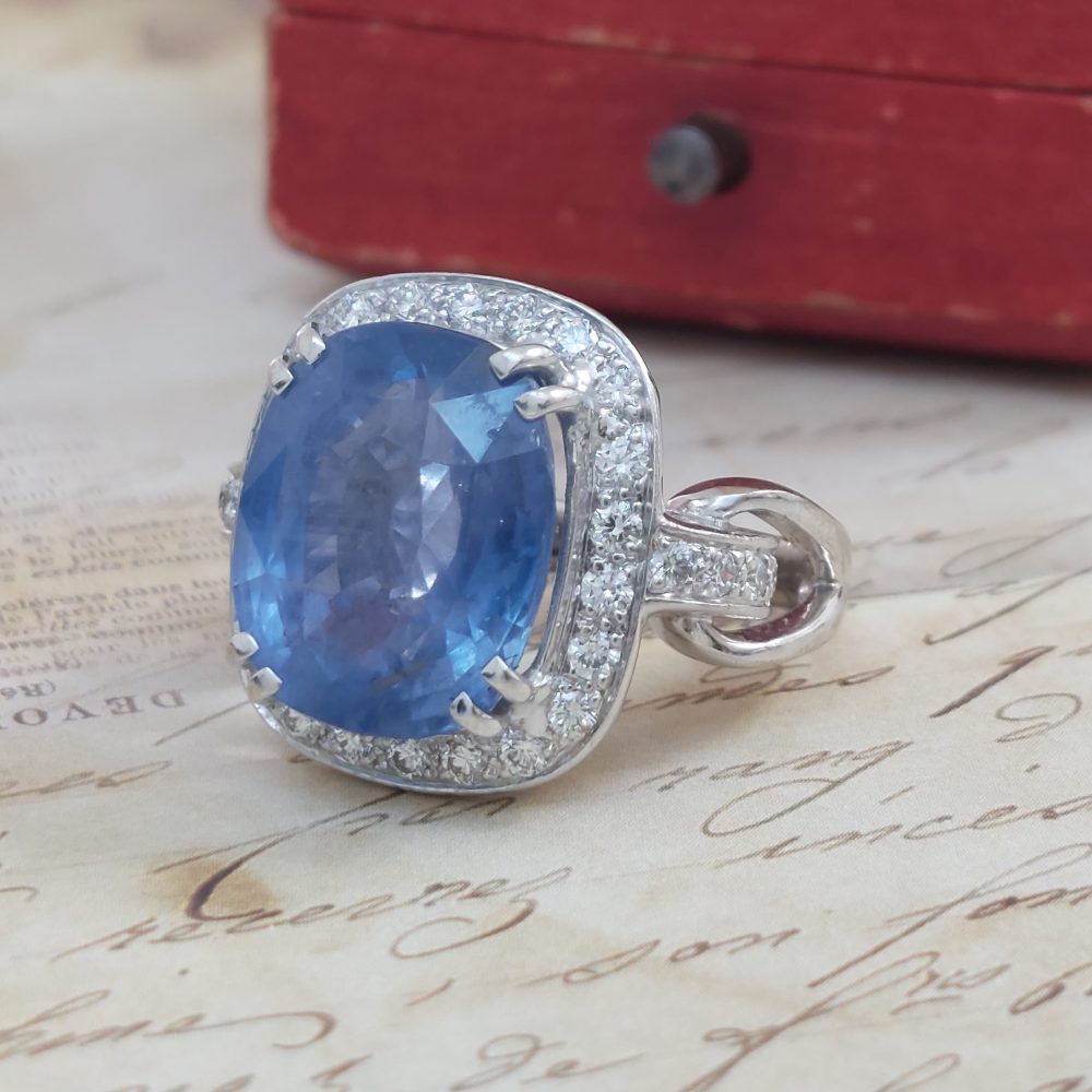 Vintage 11.55ct Sapphire and Diamond Cluster Ring