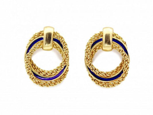 Vintage 18ct Gold and Blue Enamel Stud Earrings