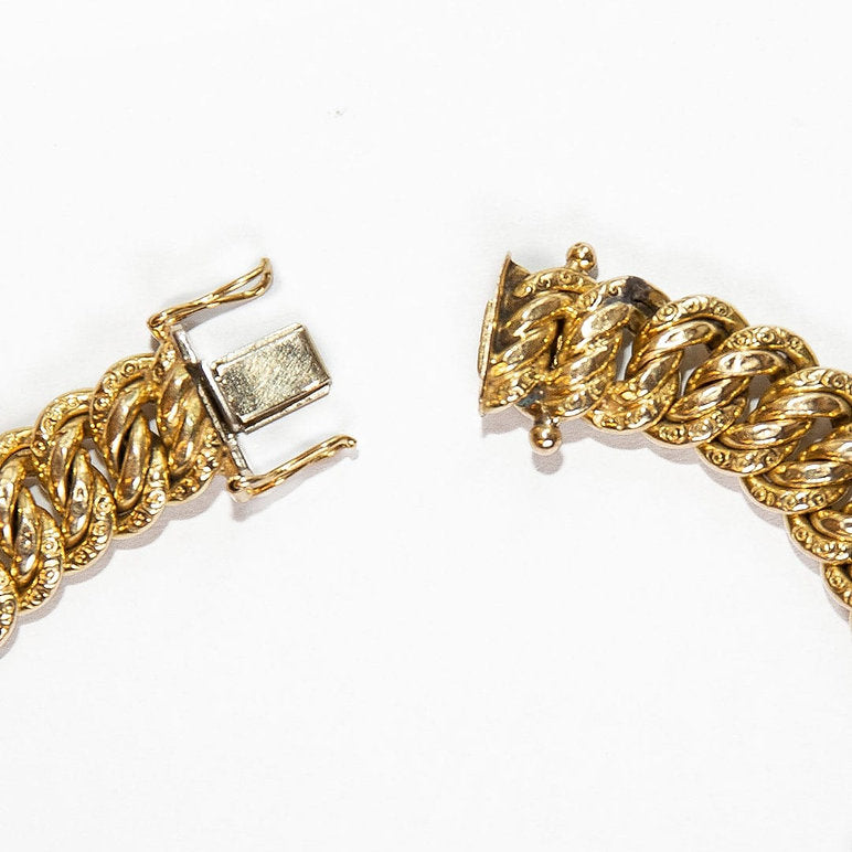 Vintage 1990s Fancy Link 18ct Yellow Gold Curb Bracelet