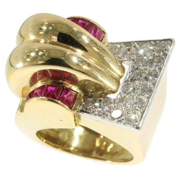 Vintage 1940s Diamond and Ruby Dress Ring