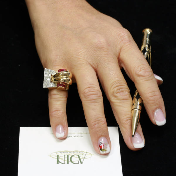 Vintage 1940s Diamond and Ruby Dress Ring