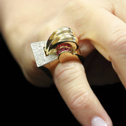 Vintage 1940s Diamond and Ruby Dress Ring