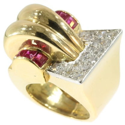 Vintage 1940s Diamond and Ruby Dress Ring