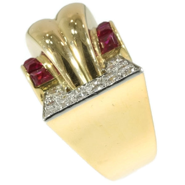 Vintage 1940s Diamond and Ruby Dress Ring