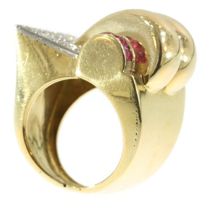 Vintage 1940s Diamond and Ruby Dress Ring