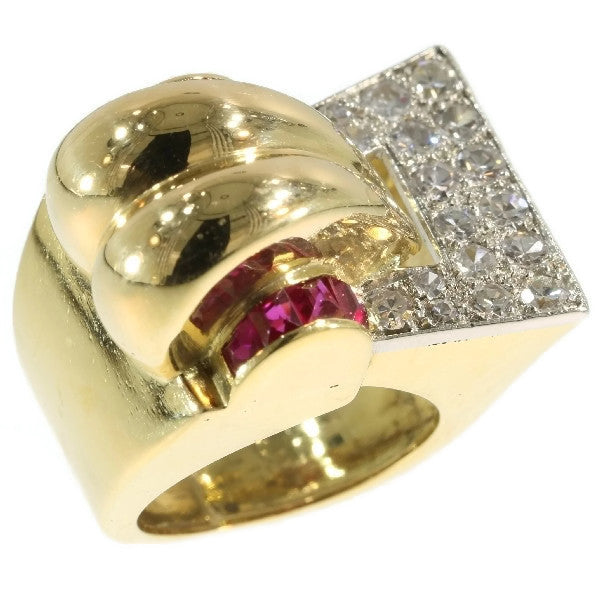 Vintage 1940s Diamond and Ruby Dress Ring