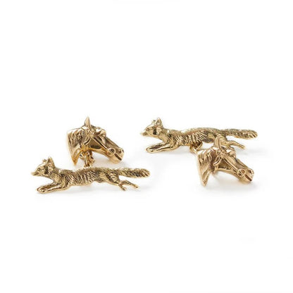 Vintage 1940s Fox Horse Hunting Gold Cufflinks