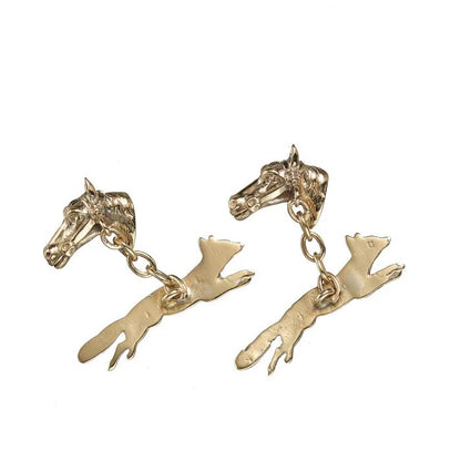 Vintage 1940s Fox Horse Hunting Gold Cufflinks