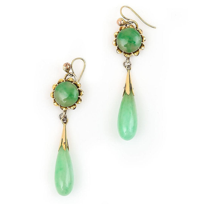 Vintage Natural Jade Drop Pendant Earrings