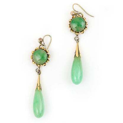 Vintage Natural Jade Drop Pendant Earrings