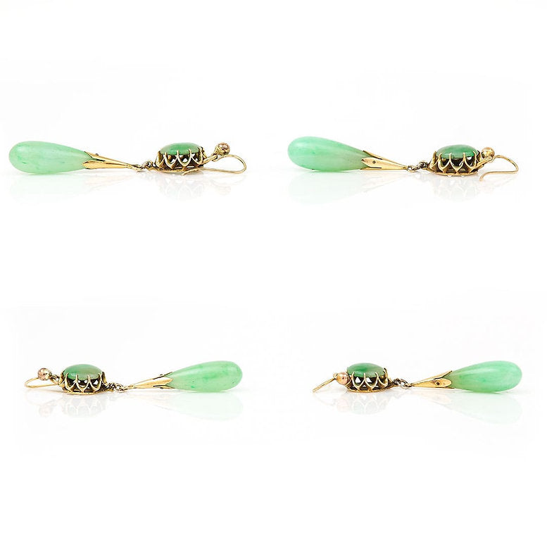 Vintage Natural Jade Drop Pendant Earrings in 14ct Gold