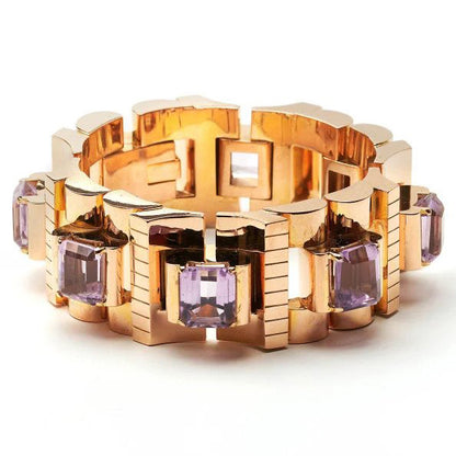 Vintage 1940s Retro Kunzite and Gold Tank Bracelet