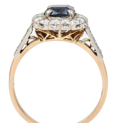 Vintage 1950s Sapphire and Diamond Cluster Engagement Ring