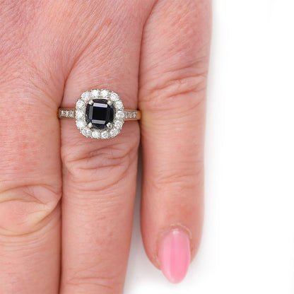 Vintage 1950s Sapphire and Diamond Cluster Engagement Ring