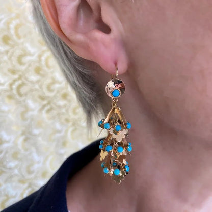 Vintage 1950s Turquoise and Gold Drop Earrings