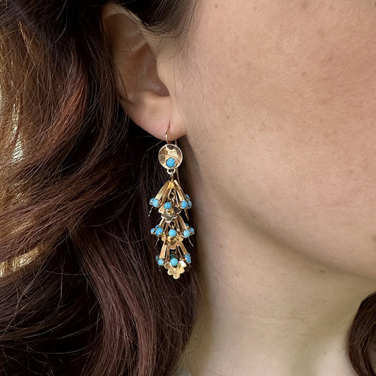 Vintage 1950s Turquoise and Gold Drop Earrings