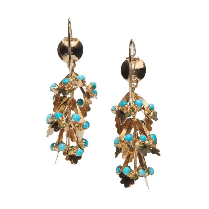 Vintage 1950s Turquoise and Gold Drop Earrings