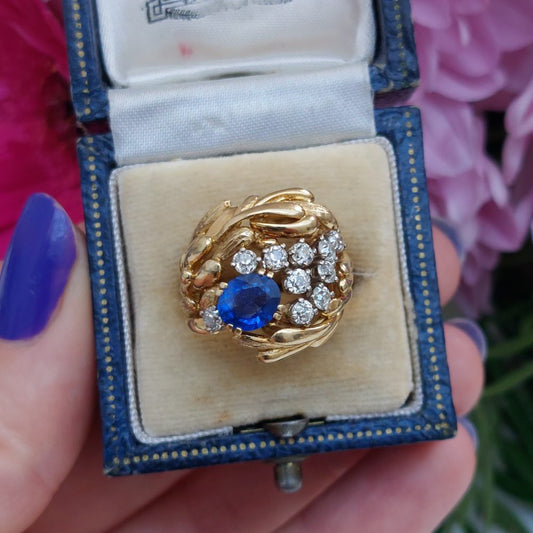 Vintage 1960s Sapphire and Diamond Dress Ring