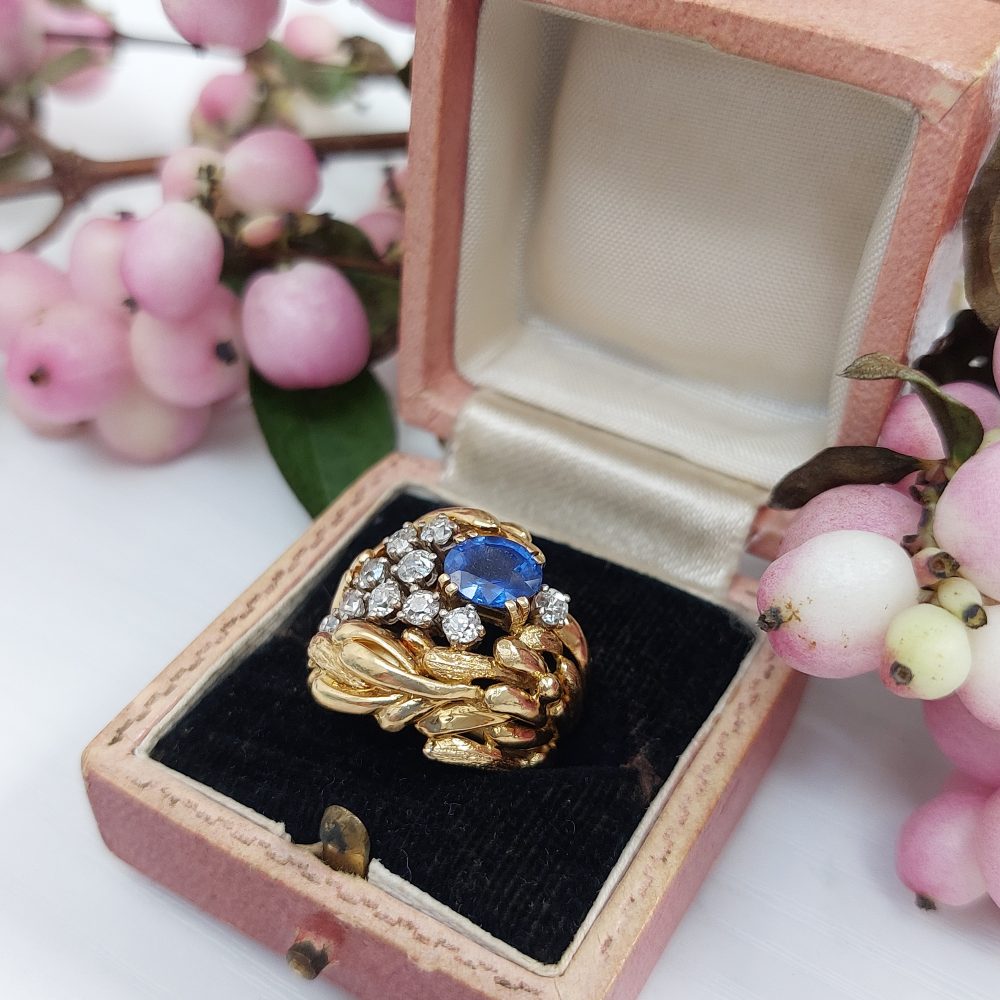 Vintage 1960s Sapphire and Diamond Dress Ring