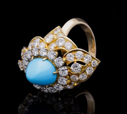 Vintage 1960s Turquoise and Diamond Ring