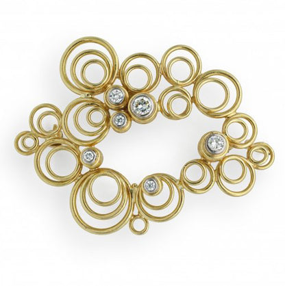 Vintage Diamond Set Yellow Gold Abstract Brooch