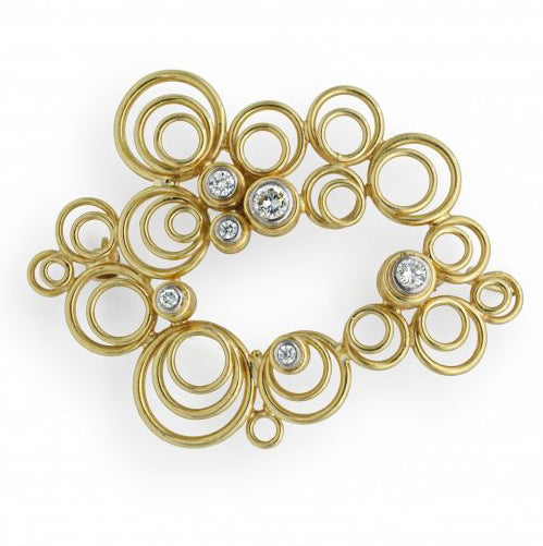 Vintage Diamond Set Yellow Gold Abstract Brooch